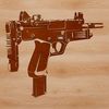 A detailed vector illustration of a handgun with intricate design elements.