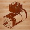 Vector graphic representation of a motor's internal mechanisms and parts.