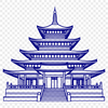 A 2D illustration of a traditional Buddhist temple with intricate details and architectural features.