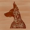 Doberman Head Design A close-up of a Doberman Pinscher's head with intricate details and ornate patterns.