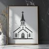 Detailed SVG Baptist Church Building A detailed illustration of a Baptist church building with a steeple and entrance.