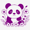 Friendly Panda in Floral Paradise Close-up illustration of a panda sitting in front of a floral arrangement.