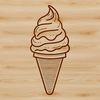 A vector graphic representation of a single serving of creamy ice dessert in a cone.