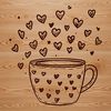 A simple illustrated cup design with love hearts around the rim.