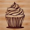 Digital Cupcake Design with Frosting A baked cupcake with frosting on top, illustrated in a digital vector format.