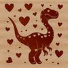 A colorful illustration of a prehistoric dino surrounded by love hearts.