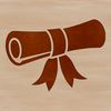 A digital vector illustration of a graduation scroll with a diploma at the top.
