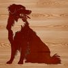 Aussie Dog Silhouette Design A sitting Australian Shepherd dog with a calm expression, suitable as a vector design for various applications.