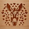 A stylized illustration of a donkey's head with love hearts surrounding it, suitable for digital use.