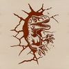 Dinosaur Breakthrough Wall Art Design A prehistoric dinosaur smashing through a stone wall in a vector illustration.