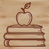 Book Stack with Apple Logo Illustration of a stack of textbooks with the Apple logo on the cover.