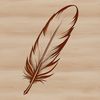 A stylized illustration of a single white bird's feather.