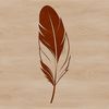 A detailed illustration of a single bird's feather with intricate lines and shapes.