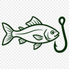 SVG illustration of a fish hook and fish for fishing design