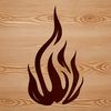 A stylized illustration of flames in a simple geometric shape.
