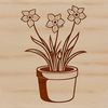Stylized Daffodil Flower Art A stylized illustration of a single daffodil flower with green stem and leaves in a white background.
