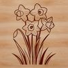 Botanical Flower Design A yellow trumpet-shaped daffodil flower with green leaves and stem.