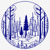 Vector Woodland Scene A stylized illustration of a dense forest with multiple trees and foliage.