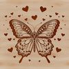 A colorful illustration of a butterfly with love hearts, suitable for gardening-themed designs and projects.