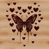 A vector graphic design featuring a stylized butterfly with love hearts integrated into the design.