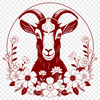 Goat in Floral Arrangement A graphic illustration of a goat in a floral setting, suitable for vector design.