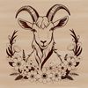 A goat in a floral setting, suitable for vector art projects.
