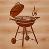 Summer BBQ Graphics Vector An illustration of a BBQ grill with cooking utensils and food nearby.