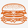 Burger Illustration A stylized illustration of a hamburger with a bun, patty, lettuce, tomato, and cheese.