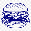Food Icon SVG Image A stylized illustration of a classic cheeseburger with a beef patty, cheese, lettuce, tomato, and condiments on a bun.