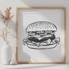 Beautiful SVG Burger Design A stylized illustration of a hamburger sandwich with a beef patty, cheese, lettuce, tomato, and bun.