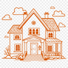 A simple 2D illustration of a house with basic architectural features, suitable for vector design.