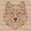 A stylized illustration of a Siberian Husky's head with ornate features.