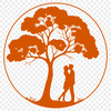 Embracing Couples Tree Design A stylized illustration of a tree with embracing couples in various stages of affection.