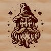 Whimsical Fantasy Character Design A medieval-style wizard with a long white beard and pointed hat, surrounded by magical elements.