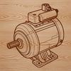 A detailed illustration of an electric motor with precise technical design.