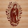 Sacred Virgin Mary Illustration with Floral Accents Image of a stylized depiction of the Virgin Mary with ornate floral details, suitable for religious contexts.