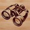 Beautiful SVG Binoculars Clip Art Design Illustrated 3D binoculars with lenses and eyecups, suitable for outdoor activities such as camping.