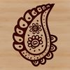A traditional ornate paisley motif with intricate patterns and shapes.
