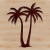Tropical Beach Landscape PNG Image A pair of palm trees standing on a sandy beach in a tropical landscape.