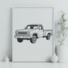 Custom Pickup Truck Vector Illustration A detailed, customizable vector illustration of a pickup truck for graphic design and crafting projects.