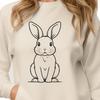 A sitting rabbit in profile, depicted with detail and texture.