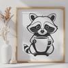 Cute Raccoon Holding Coffee Cup SVG A cartoon raccoon holding a coffee cup, designed as vector art for digital projects.