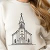 Traditional Catholic Church SVG Icon A 2D representation of a traditional Catholic church building with intricate details.