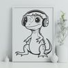 Vibrant Reptile Silhouette A colorful illustration of a reptile wearing headphones.