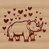 Illustrated rhino with love hearts, a wild animal found in savannas and grasslands.