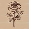 A realistic illustration of a single rose with thorny stem.