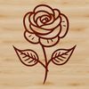 A detailed illustration of a single rose in bloom, featuring five petals and a central cluster.