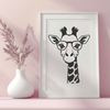 Adorable Safari Animal Silhouette Illustrated graphic of a giraffe wearing glasses, suitable for vector art and design projects.