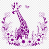 A tall, spotted giraffe with a distinctive patterned coat against a simple background.
