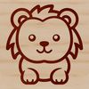 A simple line drawing of a cute lion sitting on its haunches in a natural environment.